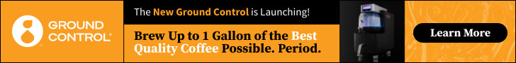 banner advertising new ground control brew up to one gallon of the best quality coffee possible learn more