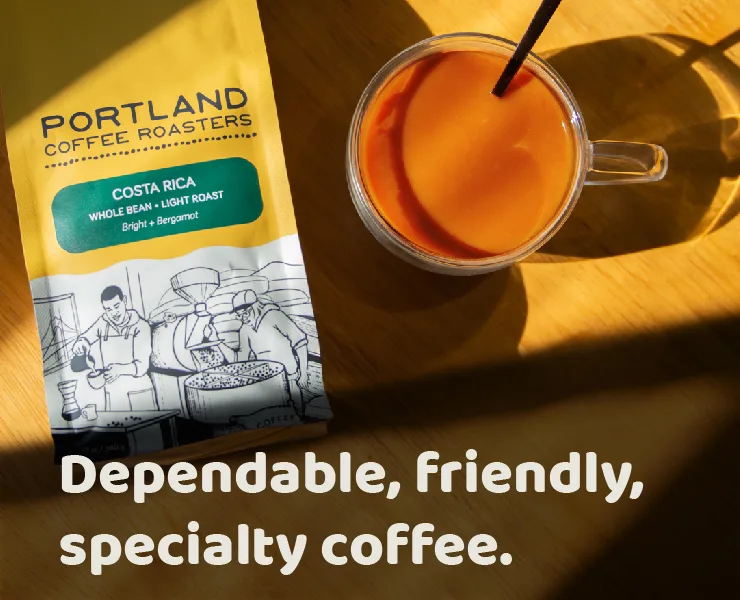 banner advertising Portland Coffee Roasters dependable, friendly, specialty coffee