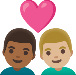 couple with heart: man, man, medium-dark skin tone, medium-light skin tone emoji