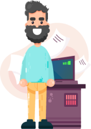 man happy beard smiling laptop standing illustration