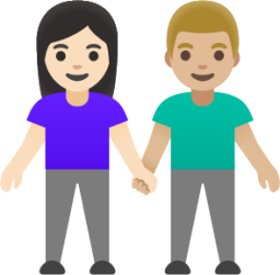 woman and man holding hands: light skin tone, medium-light skin tone emoji