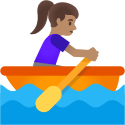 woman rowing boat: medium skin tone emoji