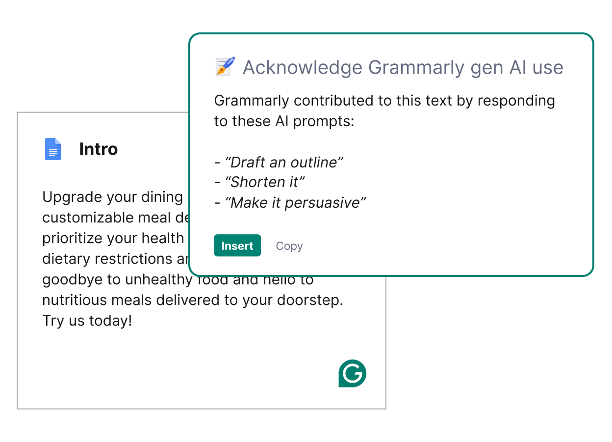 Acknowledge Grammarly gen AI use