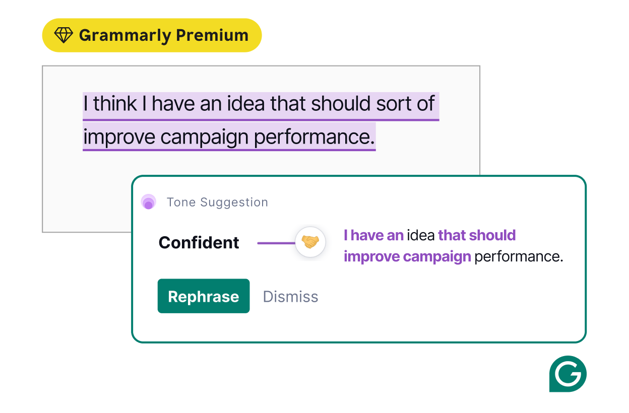 Grammarly tone suggestion product example