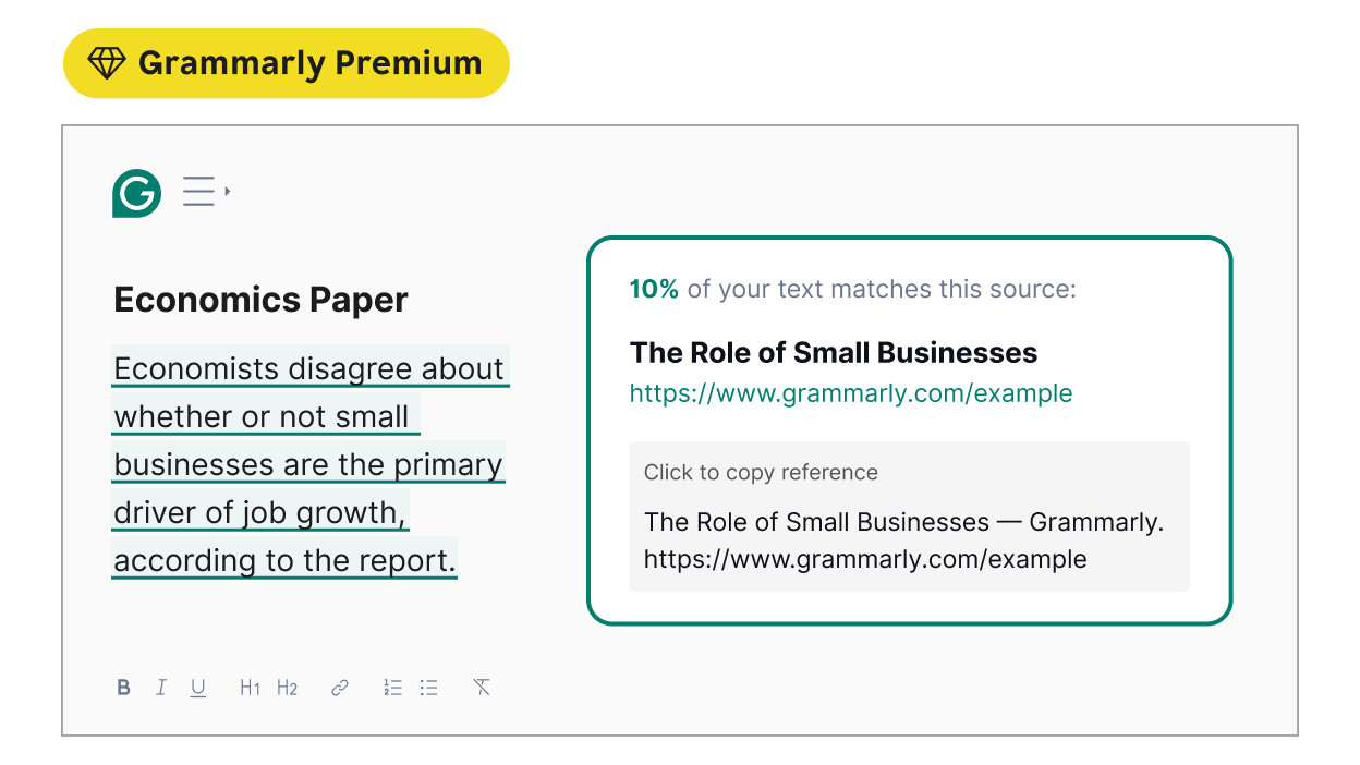 Grammarly shows your text's likeness to existing works