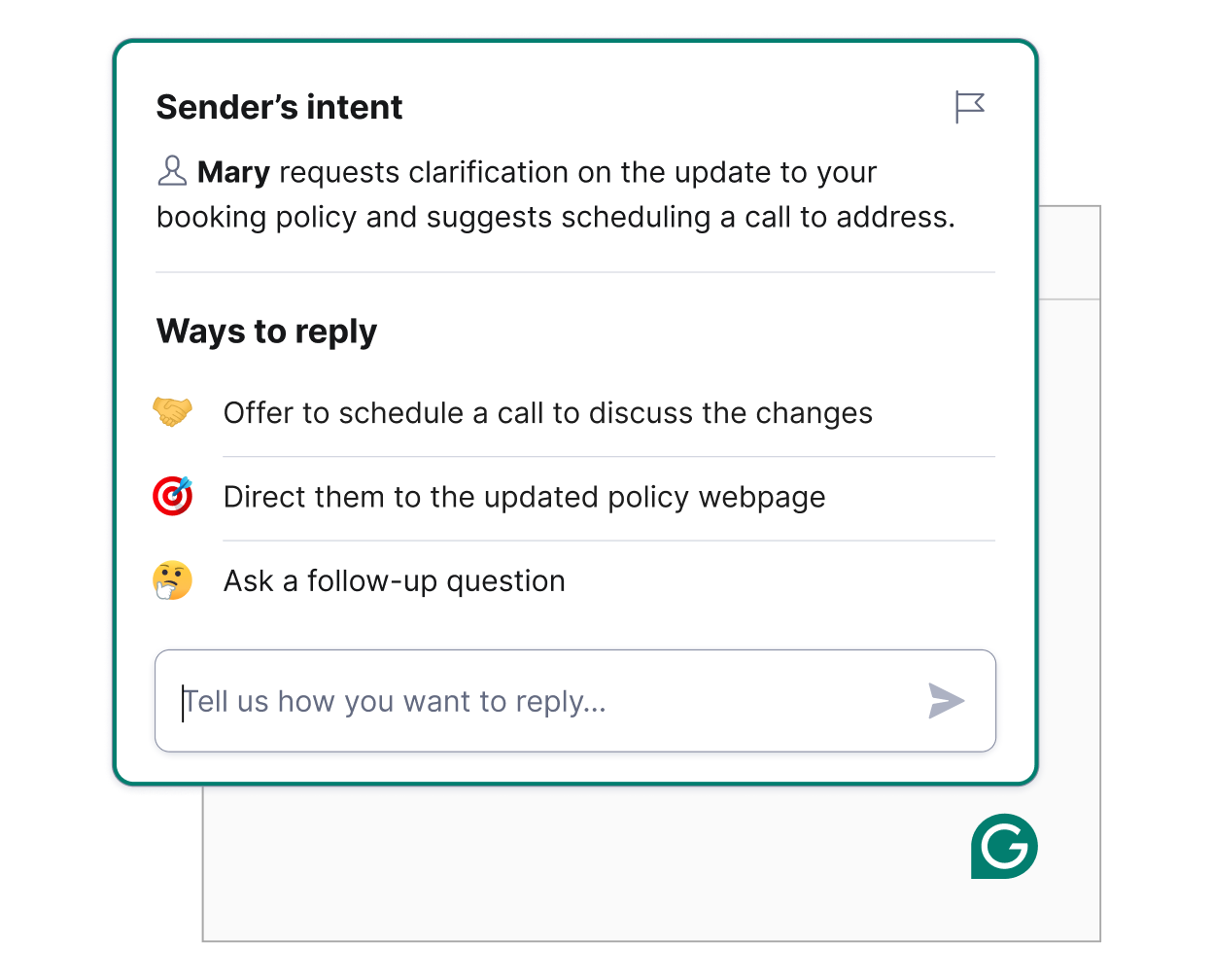 Grammarly detects an email sender's intent 