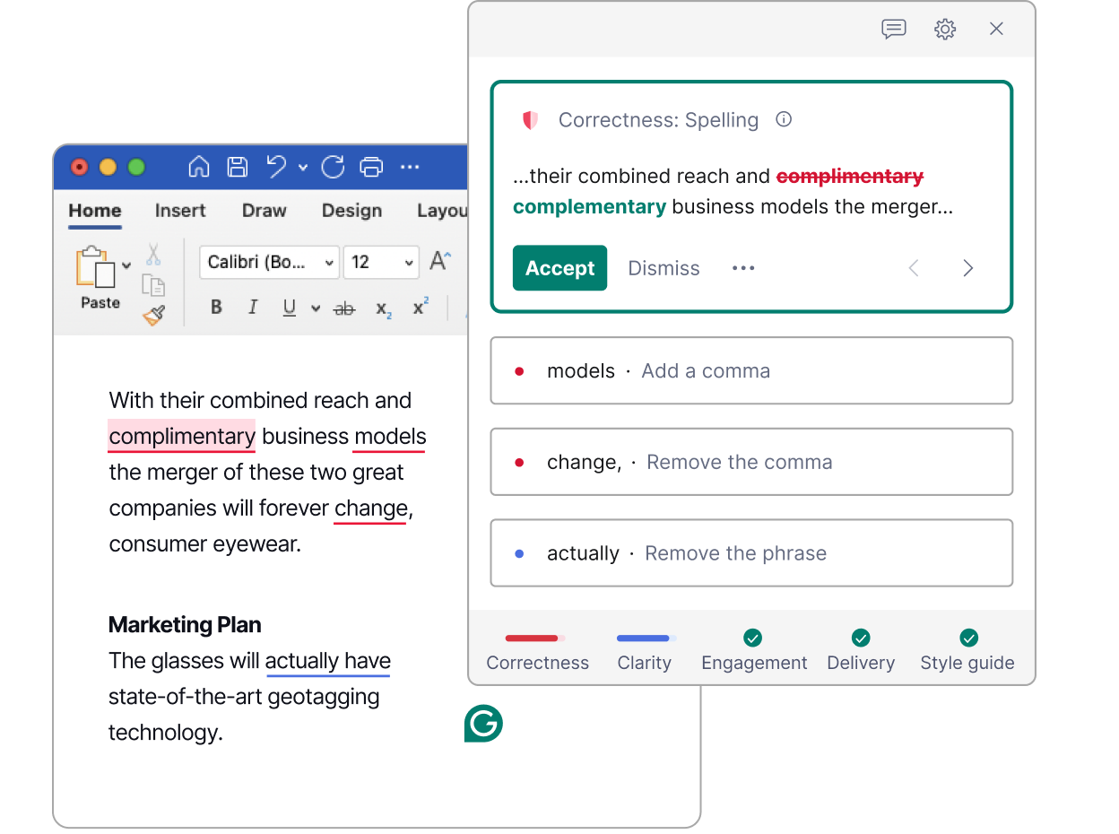 Grammarly corrects your spelling in Microsoft Word