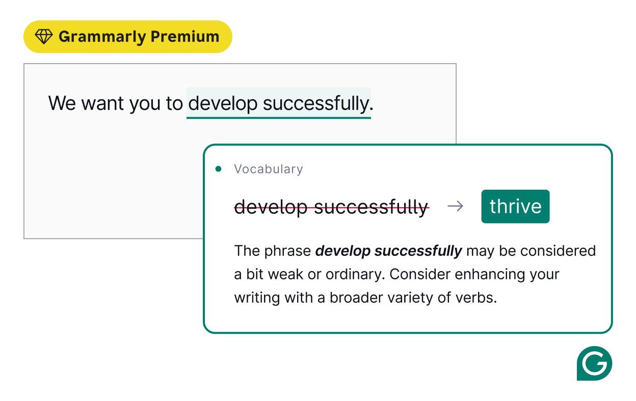 Grammarly suggests enhancing your writing with a broader variety of verbs.