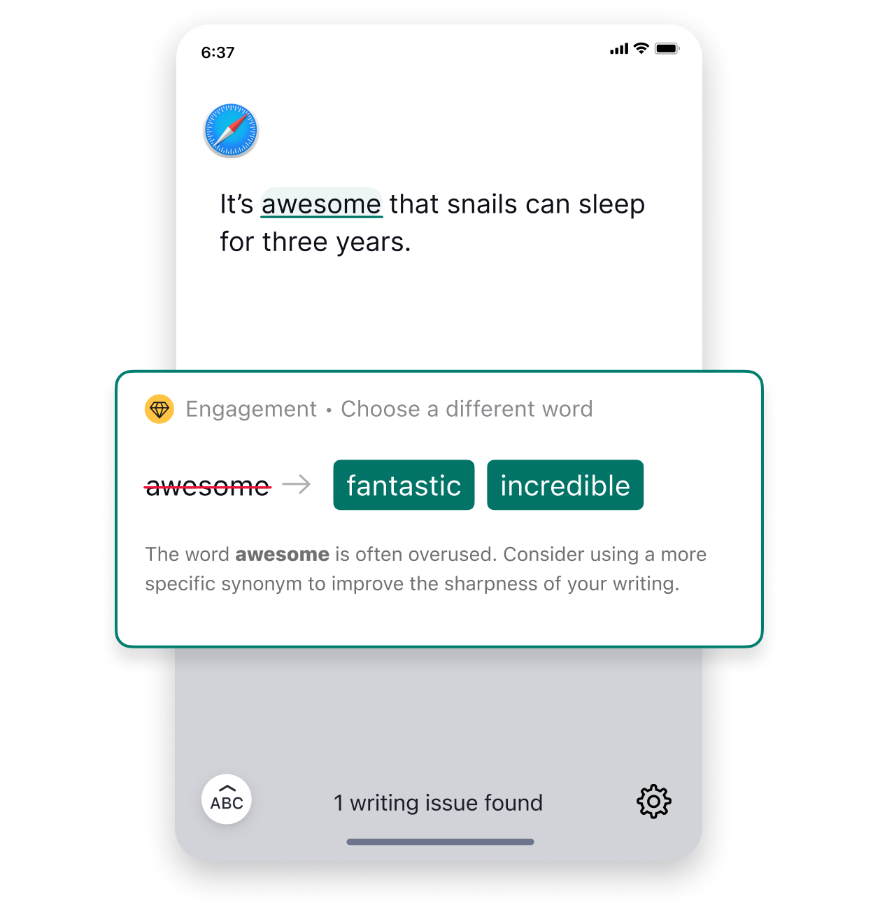 An example of Grammarly for iPhone