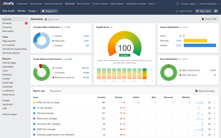 Audit du site Ahrefs