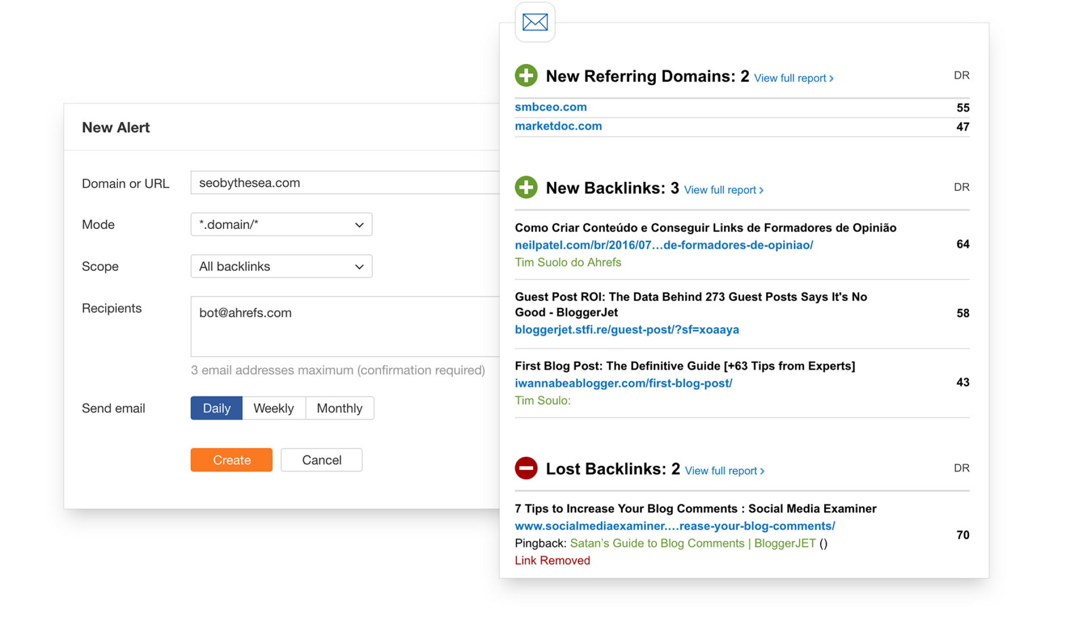 New & Lost backlinks alert