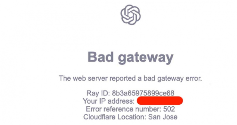 ChatGPT大當機，畫面上出現「502 Bad Gateway」的錯誤代碼。（圖／翻攝自OpenAI Developer Forum）