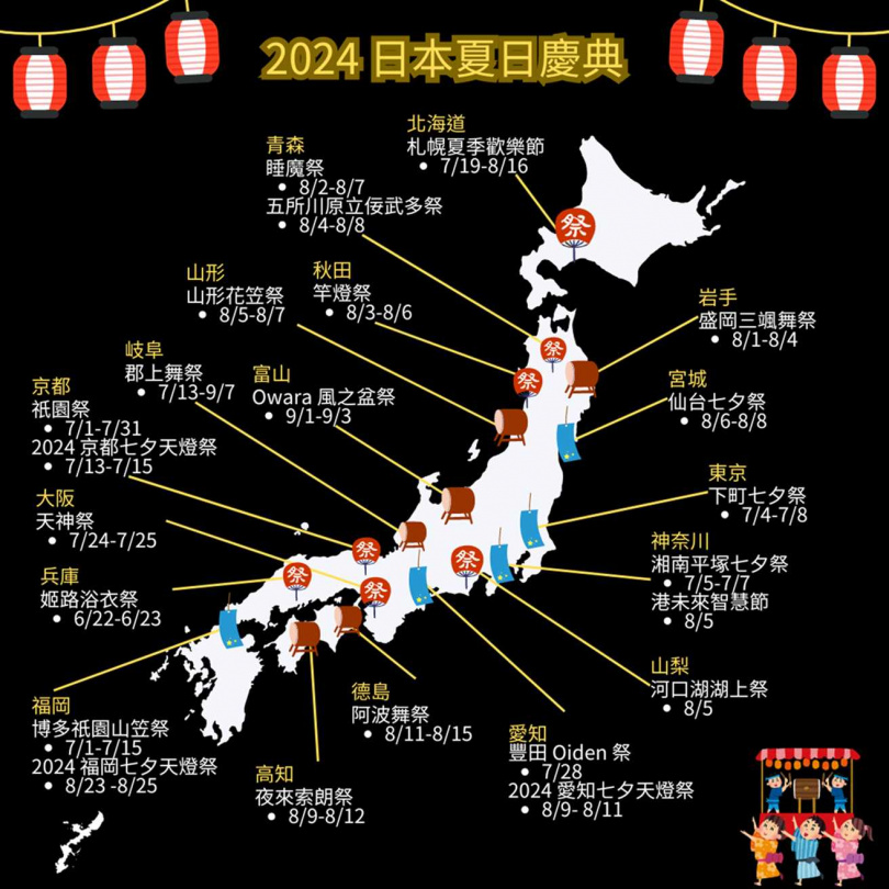 樂天旅遊於平台製作「2024日本夏日慶典地圖」方便旅客規劃行程。（圖／樂天旅遊提供）