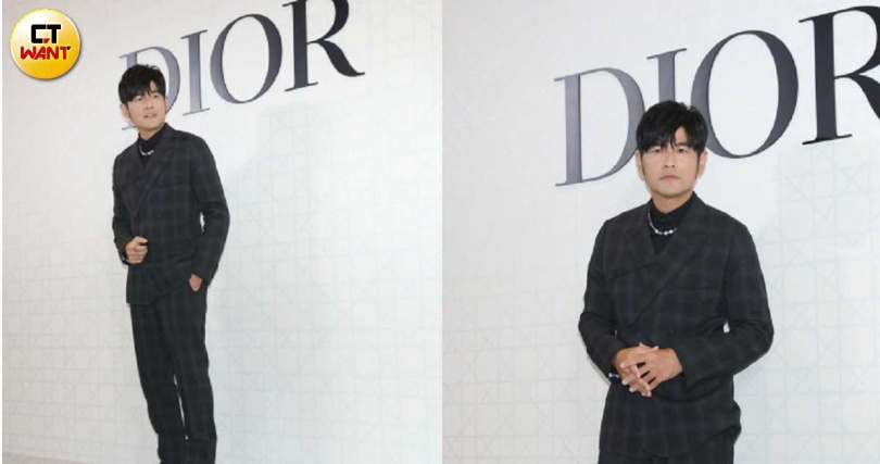 周杰倫穿著全套Dior西裝出席台北東區新光三越Diamond Towers Dior新店開幕。（圖／林士傑攝）