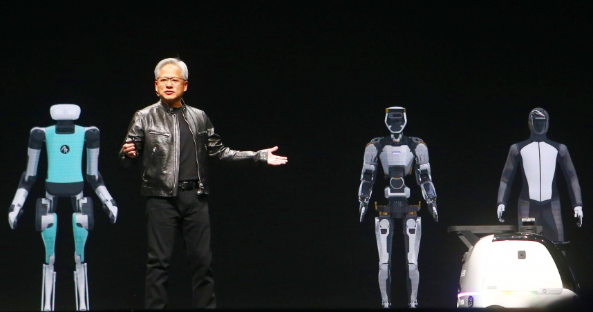 輝達（NVIDIA）創辦人黃仁勳在台大演講時表示，未來人形機器人會像汽車一樣普及。（圖／報系資料照）