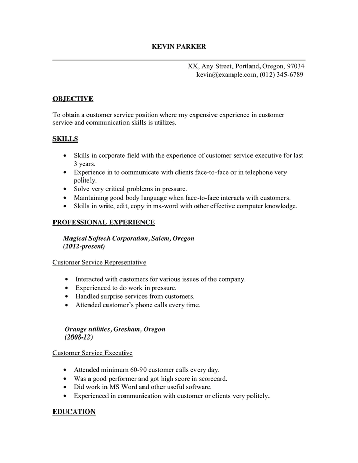 SAMPLE CUSTOMER SERVICE RESUME SAMPLE page 1