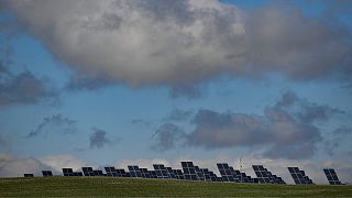 Solar panels on a solar park in Los Arcos, Navarra Province, northern Spain.