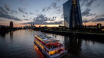 A party boat passes the European Central Bank in Frankfurt