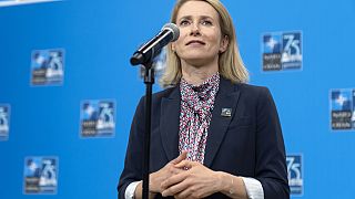 Estonia's outgoing Prime Minister Kaja Kallas speaks at the NATO summit in Washington DC on Thursday, 11 July