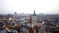 Arial view of the German federal state Bavaria capital Munich, Germany, Saturday, Nov. 12, 2022. (AP Photo/Markus Schreiber)