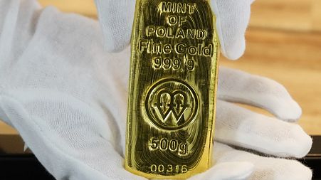 A 500-gram bar of gold is seen in Warsaw, Poland where Russia's war against Ukraine has led many people in Poland to invest in gold.