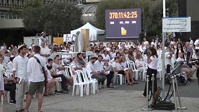 Prières à Tel Aviv le jour de Yom Kippour pour les otages encore détenus par le Hamas à Gaza, 11 octobre 2024