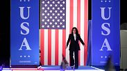 Democratic presidential nominee Vice President Kamala Harris arrives onstage at a campaign rally in Washington, Tuesday, Oct. 29, 2024.