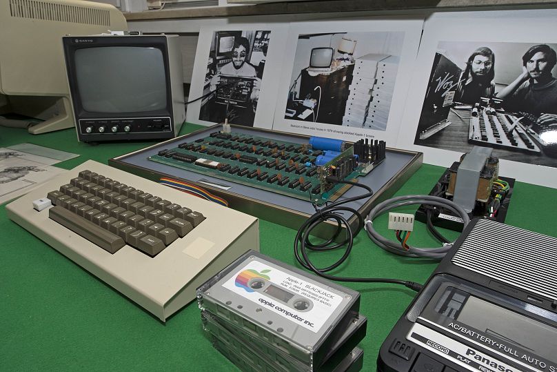 An Apple 1 Computer from 1976 made by Steve Jobs and Steve Wozniak is presented at an auction house in Cologne, Germany, Saturday, Nov. 16, 2013. 