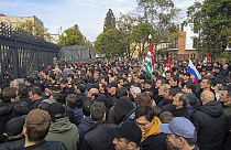 Protesters in Georgia's Abkhazia region outside parliament, November 15th 2024