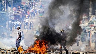 Archive: A barricade burns Tuesday, Nov. 5, 2024, in Mozambique's capital Maputo, Tuesday, Nov. 5, 2024.