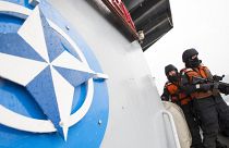 Two Norwegian sailors on board the NATO support vessel Valkyrien in the Baltic Sea, 23 April, 2014