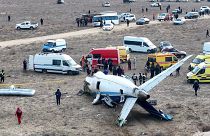 The wreckage of an Azerbaijan Airlines plane lies on the ground near the airport of Aktau, 25 December, 2024