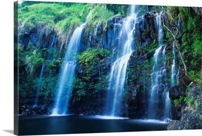 Hawaii, Maui, Hana Coast, Waterfall Flows Into Blue Pool