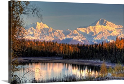 View of southside Mount McKinley and Mount Hunter at sunrise