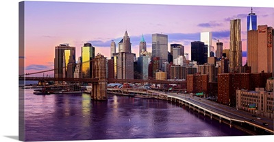 Lower Manhattan And Brooklyn Bridge Panoramic View