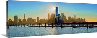 Lower Manhattan Panoramic View At Sunrise