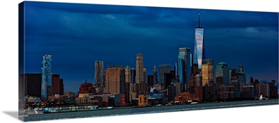 Lower Manhattan Panoramic View From New Jersey At Sunset