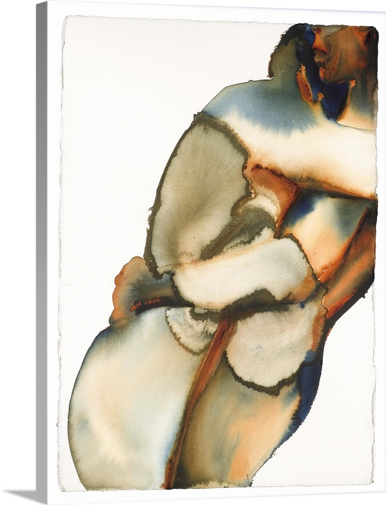 Contemporary painting of two nude figures in an embrace.