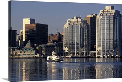 Canada, Nova Scotia, Halifax. Halifax skyline and ferry