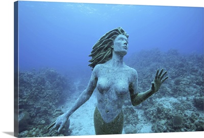 Cayman Islands, Grand Cayman Island, mermaid sculpture in shallow coral reef