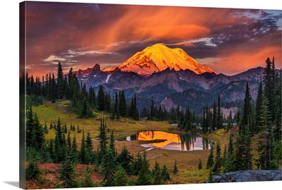 USA, Washington, Mt. Rainier National Park, Mt. Rainier At Sunrise