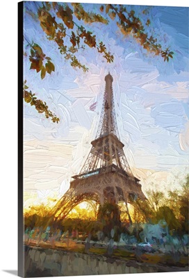 Eiffel Tower In Artwork Style During Spring Time In Paris, France