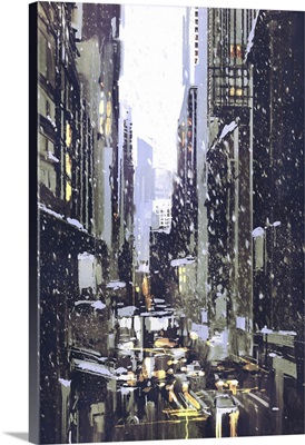 Winter City With Snow