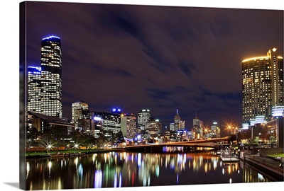 Australia, Victoria, Oceania, Melbourne, The Crown Casino and the Rialto Tower at night