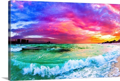 Purple Blue Sunset Ocean Wave Beautiful Sea