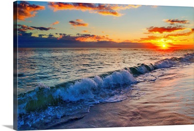 Vibrant Red Sunset Over Breaking Wave Destin