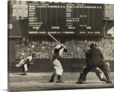 Cleveland Indians', Bob Feller, pitching to New York Yankees' Joe DiMaggio