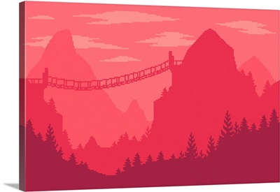 8-Bit Dangerous Mountains With A Bridge