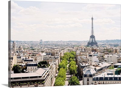 Aerial view of Paris  and roof of Arch.