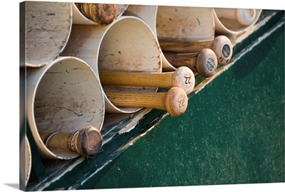 Baseball bats in the dugout